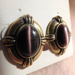 VINTAGE AVON PURPLE TIGERS EYE EARRINGS